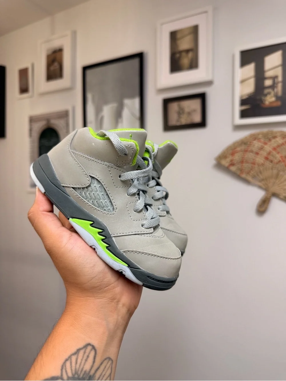 Jordan Kids Gray Sneakers with Neon Green Accents